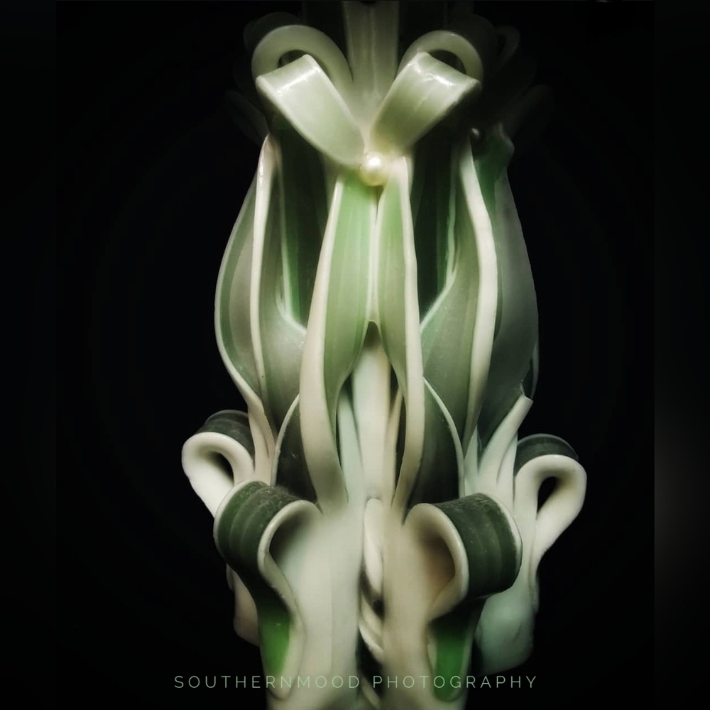 Photo Print Green and White Sculptural Candle 11" X 17"